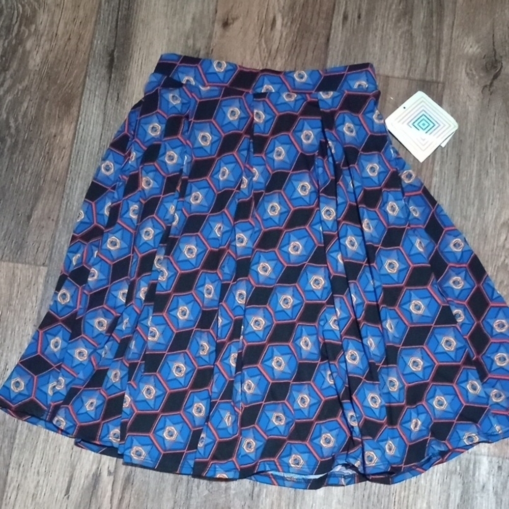 Geometric Blue And Black Lulu Roe Midi Skirt Size XS - Picture 1 of 4